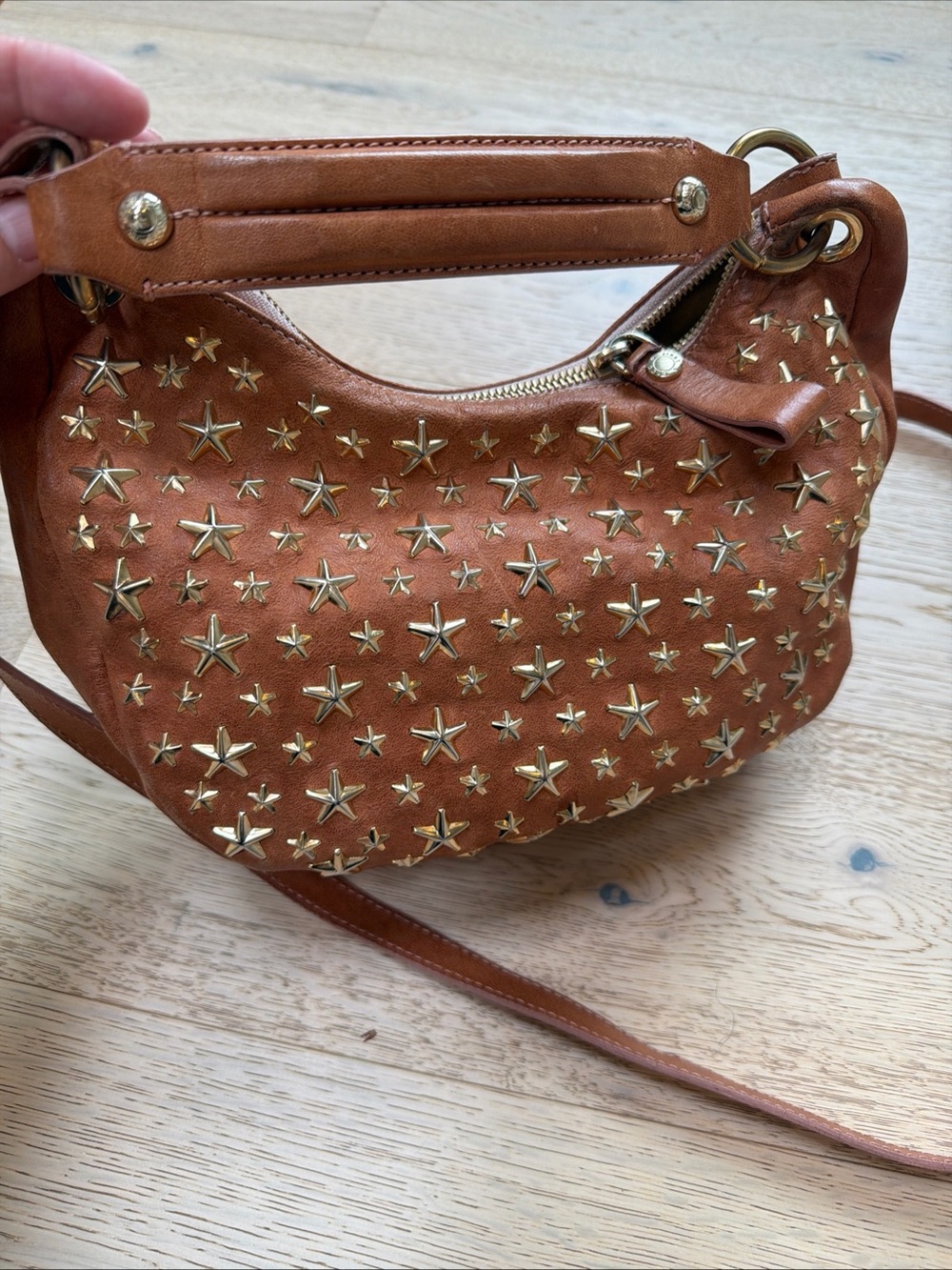 Jimmy Choo Brown Leather Star-Stud Crossbody Bag - Picture 4 of 14